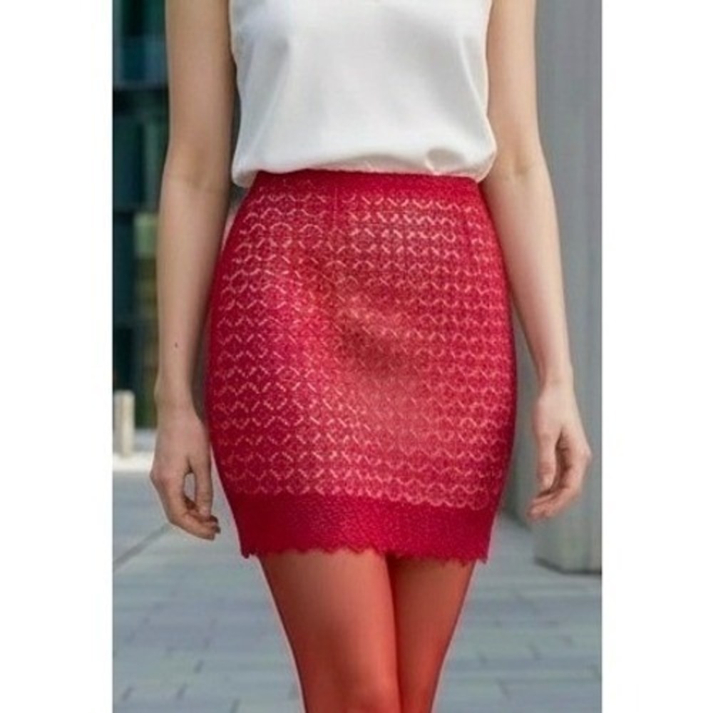 Miami Floral Crochet Lace Mini Skirt Womens S Red Summer Coquette Vacation Party